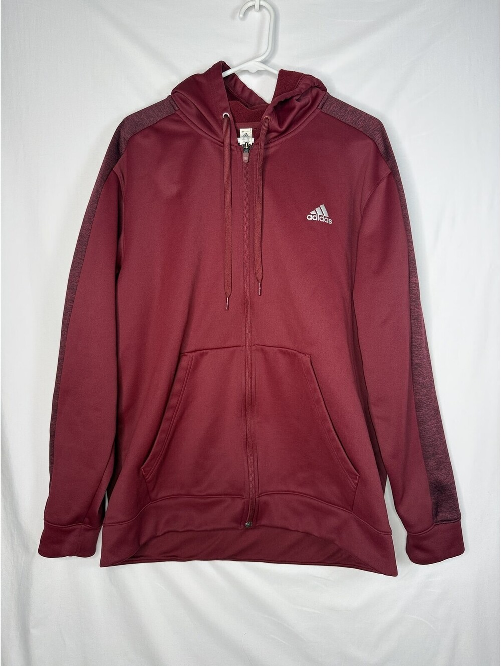 adidas Full Zip Hoodie Men's XL Burgundy Maroon Fleece Lined Athletic Track